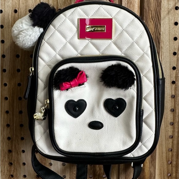 Betsey Johnson White and Black Quilted Backpack with Panda Design - Picture 2 of 11